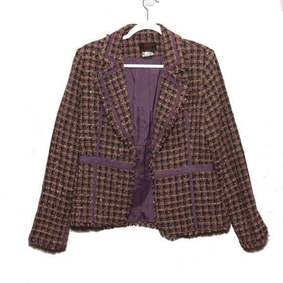 Vintage True Meaning Blazer Jacket Size Large Open front Plaid Peplum - Picture 1 of 10